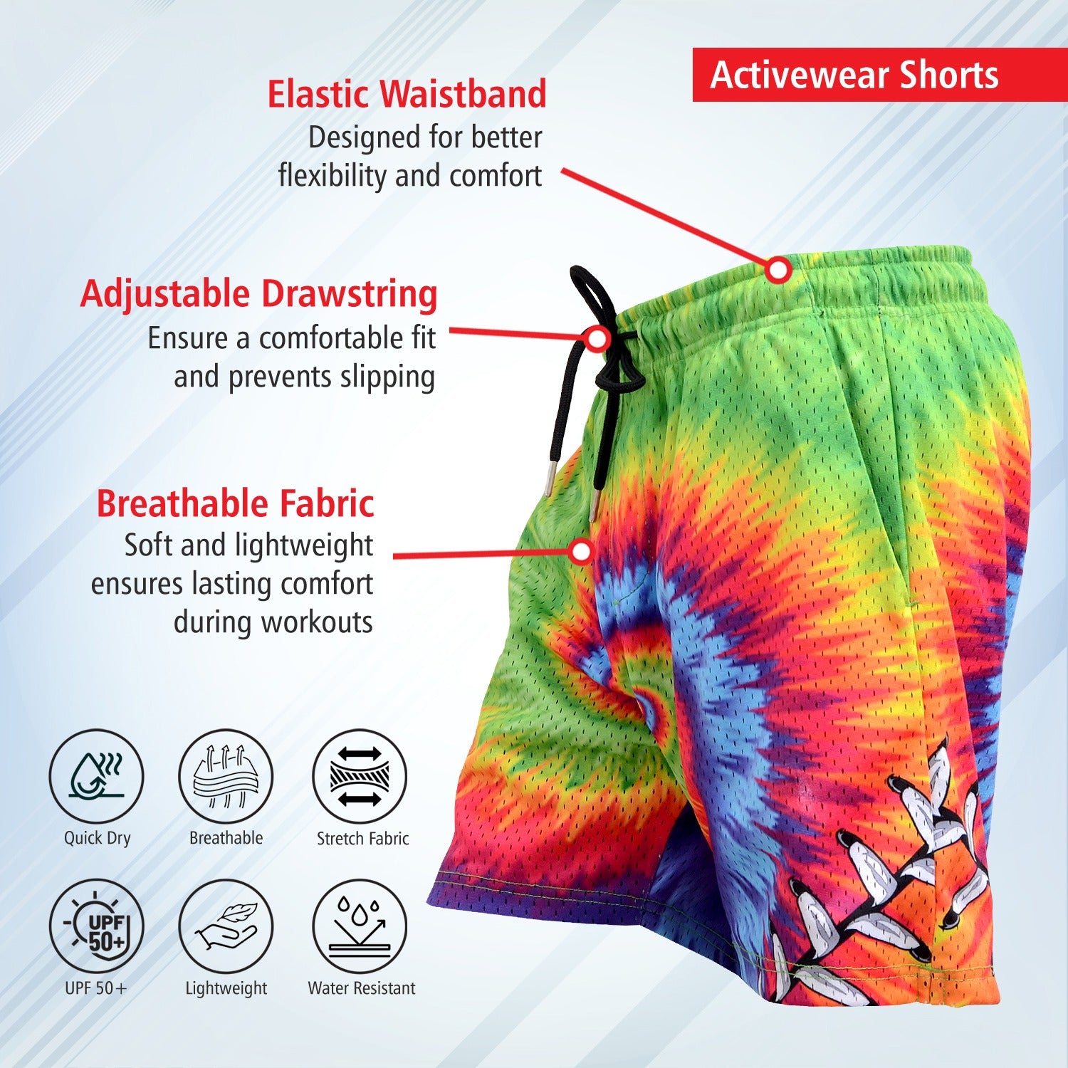 Mesh Graphic Shorts Rainbow Swirl